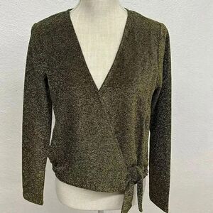 NWT Michael Kors Faux Tie Wrap Black/Gold Blouse